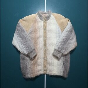 Vintage Jinx Canada Mohair Suede Cardigan Sweater Jacket Women's Small Striped